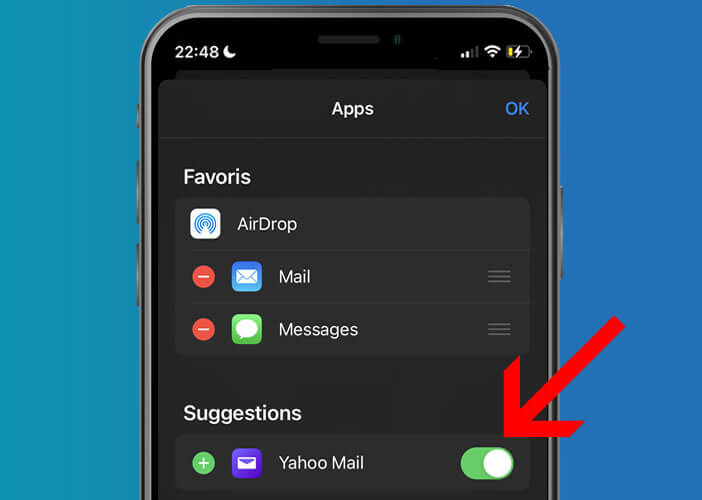 Ajouter l’icône Yahoo Mail dans le menu de partage d’iOS