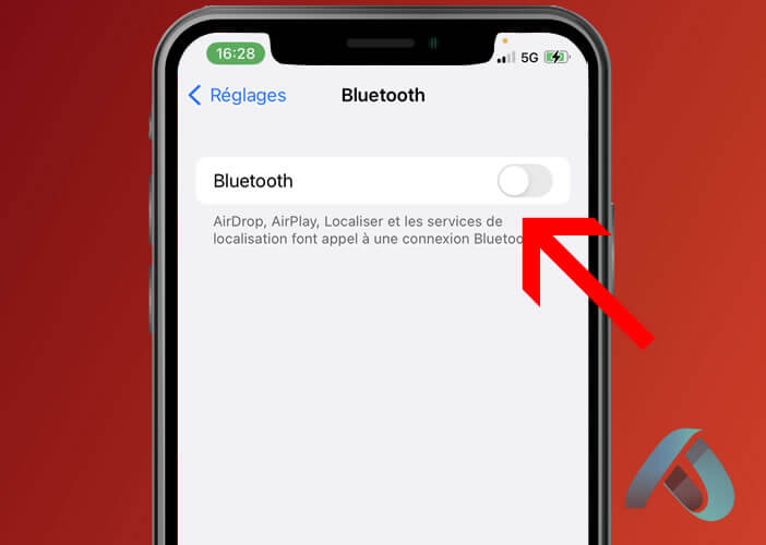 Écran d’un iPhone montrant comment activer le Bluetooth dans les réglages