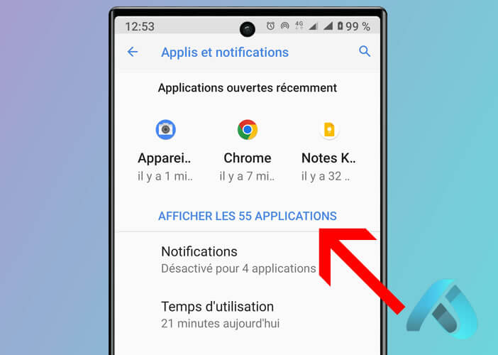 Affichage de la liste des applications installées sur un smartphone Android