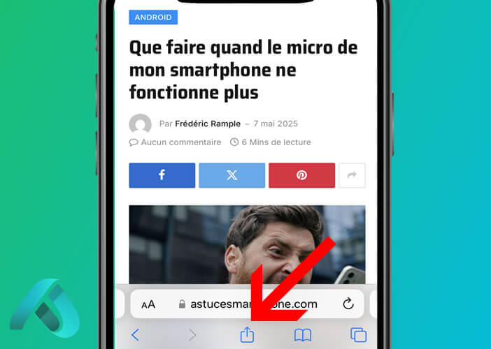 Icône du bouton Partager dans Safari utilisée pour accéder à l’option Rechercher sur la page