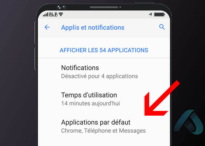 Écran des paramètres Android pour modifier l’application par défaut