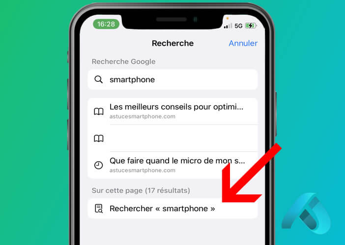 Fonction “Sur cette page” dans Safari sur iOS