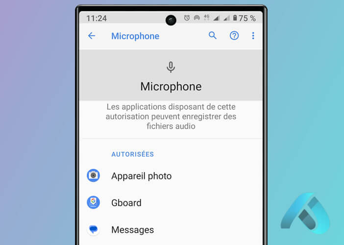 Liste des applications autorisées à utiliser le microphone sur un smartphone Android