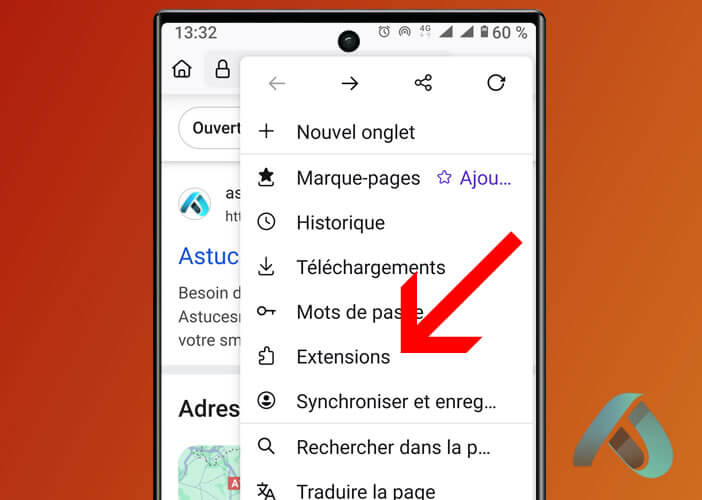 Menu des paramètres de Mozilla Firefox pour mobile