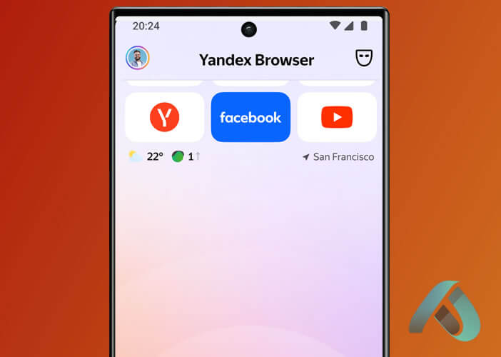 Interface du navigateur Yandex affichée sur un smartphone Android