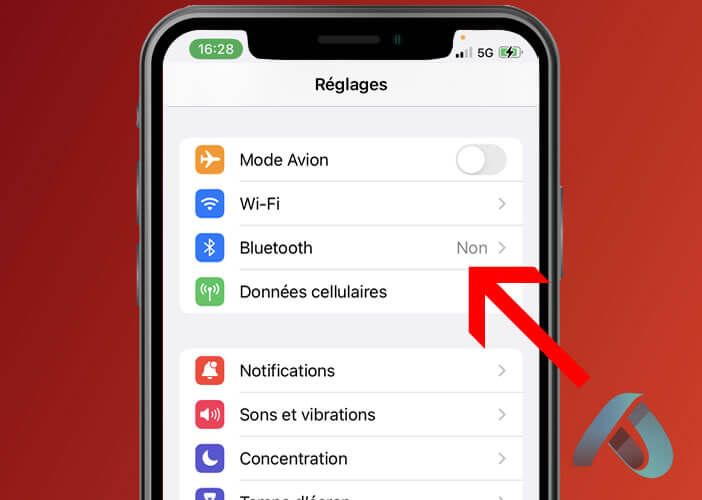 Capture d’écran des paramètres Bluetooth sur iOS pour gérer la connexion des appareils comme l’AirTag