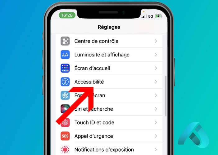 Accès aux réglages d’accessibilité sur iPhone sous iOS 18